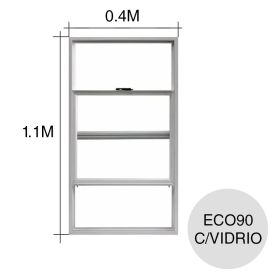 Ventana guillotina PVC Eco90 c/vidrio sin guia 400mm x 1.1m